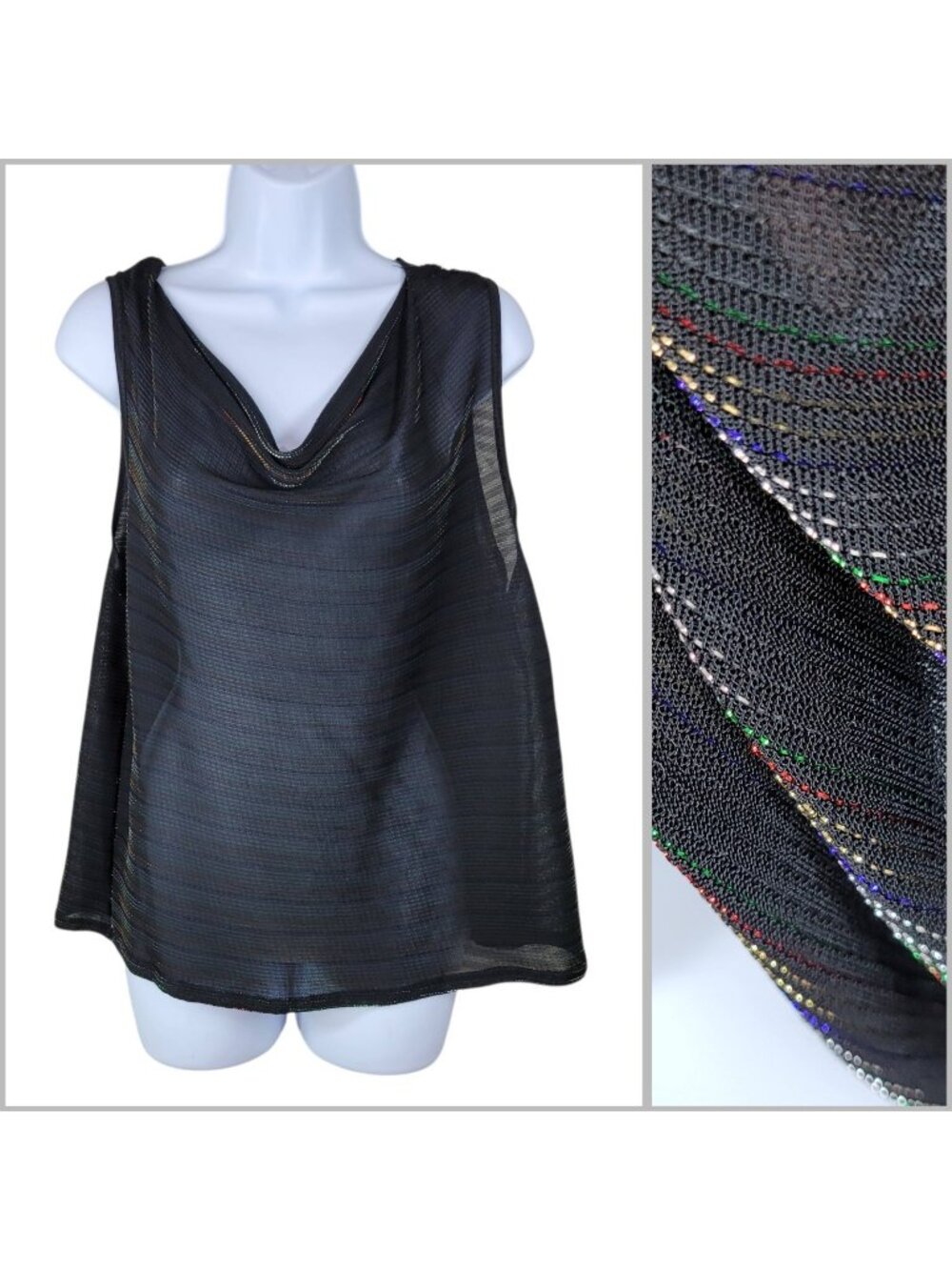 Mettalic Rainbow Goth Punk Alt Rock Tank Top Large XL 1X 90s Vintage Mesh Sheer